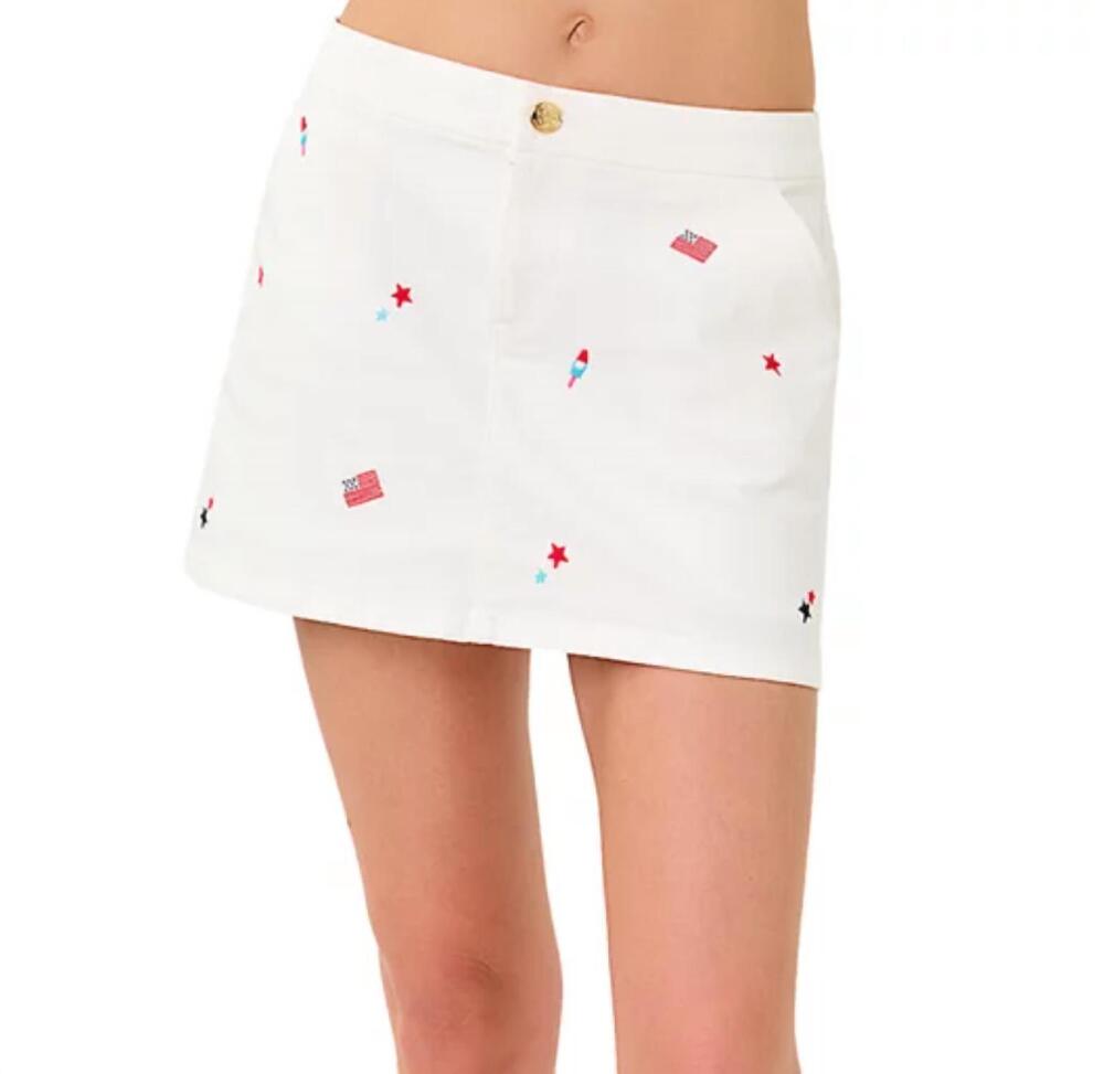 NEW LILLY PULITZER colette denim skort in resort white it's a 250th celebration